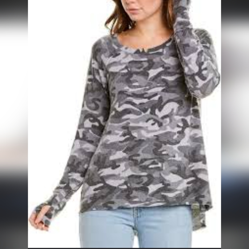 Michael Stars Terra Brushed Camo Knit Top Women Size M Gray
